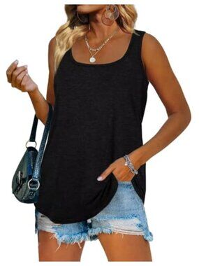 Womens Sleeveless Tank Top Loose Fit Curved Hem Summer Beach Top